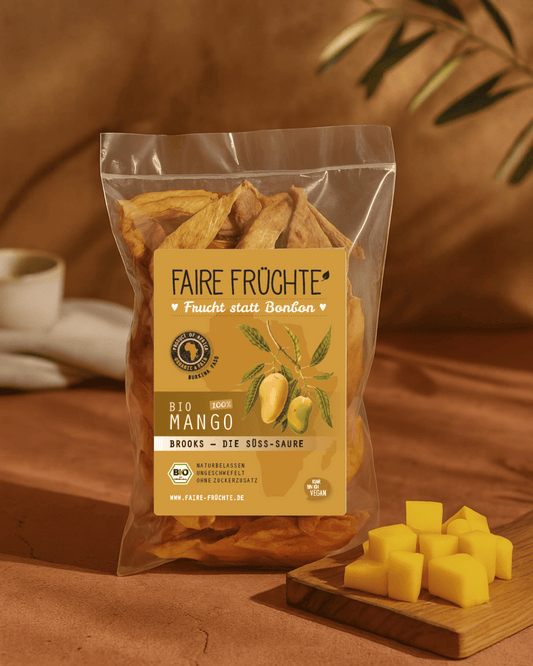 Bio Mangostreifen Brooks 100g Packung - süß-saure getrocknete Mango aus Burkina Faso
